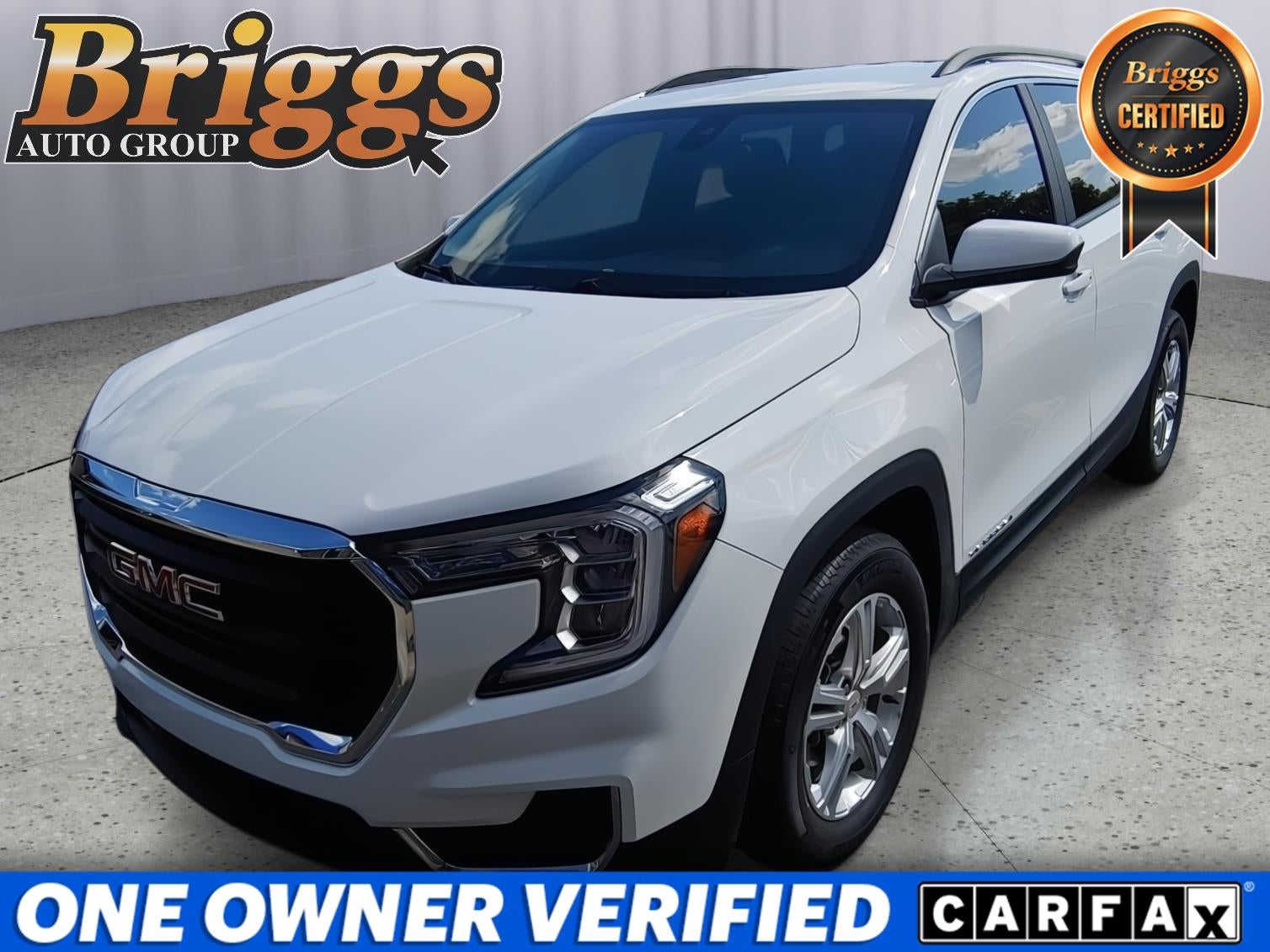 2024 GMC Terrain SLE in Summit White — front three-quarter view