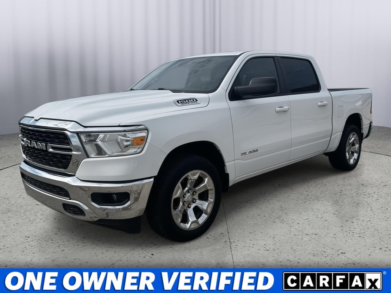 2022 RAM 1500 Big Horn Crew Cab 4x4 5'7' Box in Bright White Clearcoat — front three-quarter view