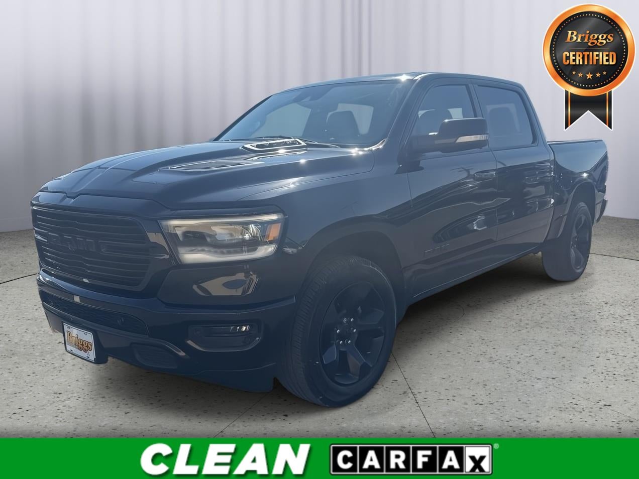 2019 RAM 1500 Rebel in Diamond Black Crystal Pearl — front three-quarter view