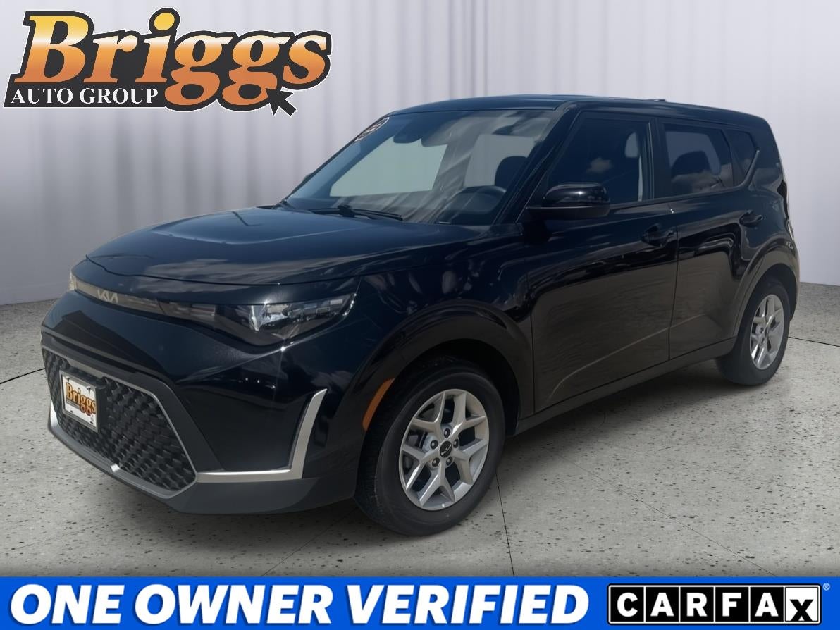 2025 Kia Soul LX in Fusion Black — front three-quarter view