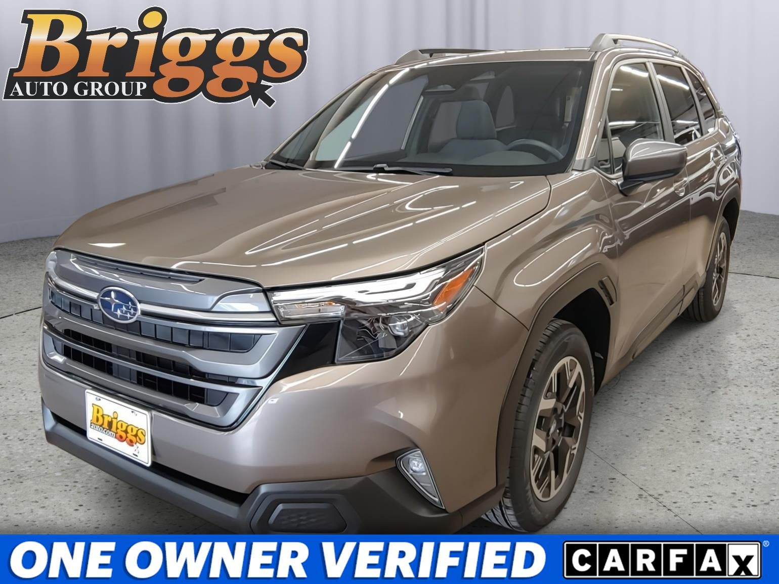 2025 Subaru Forester Premium in Brilliant Bronze Metallic — front three-quarter view