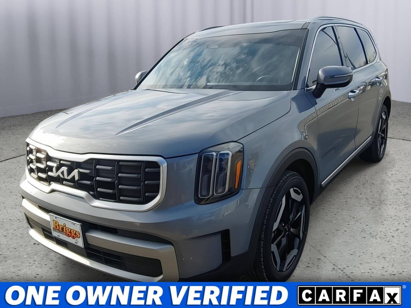 2023 Kia Telluride S in Everlasting Silver — front three-quarter view