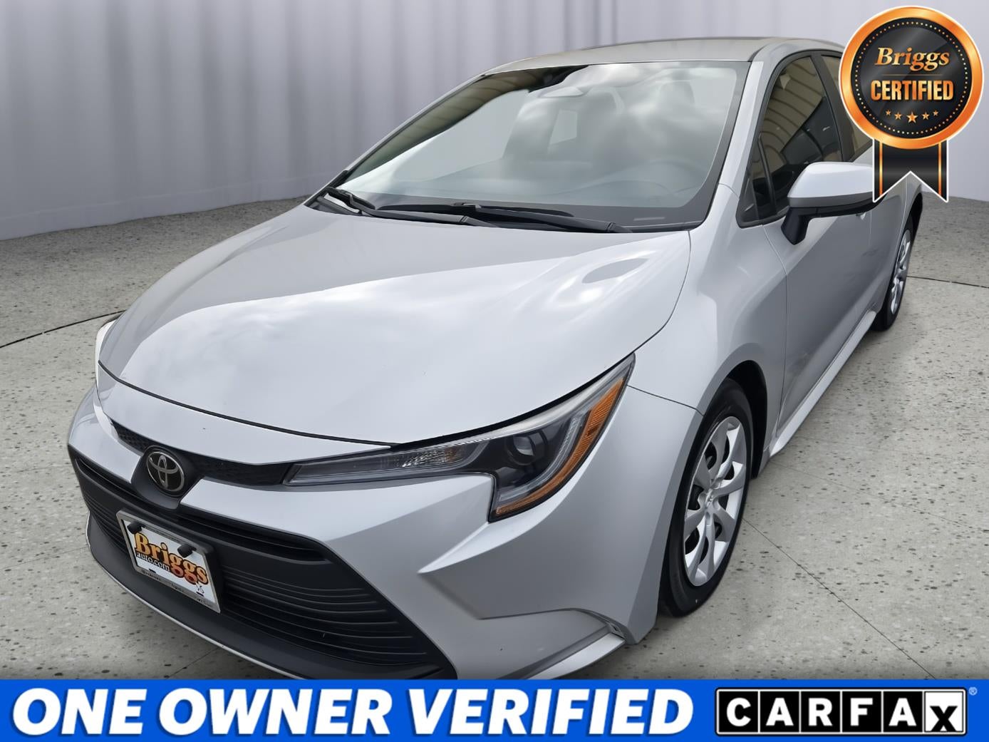 2024 Toyota Corolla LE in Classic Silver Metallic — front three-quarter view