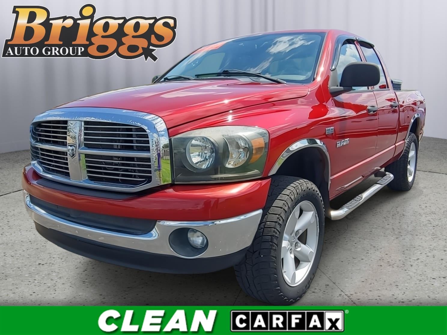 2008 Dodge Ram 1500 SLT in Inferno Red Crystal Pearl — front three-quarter view