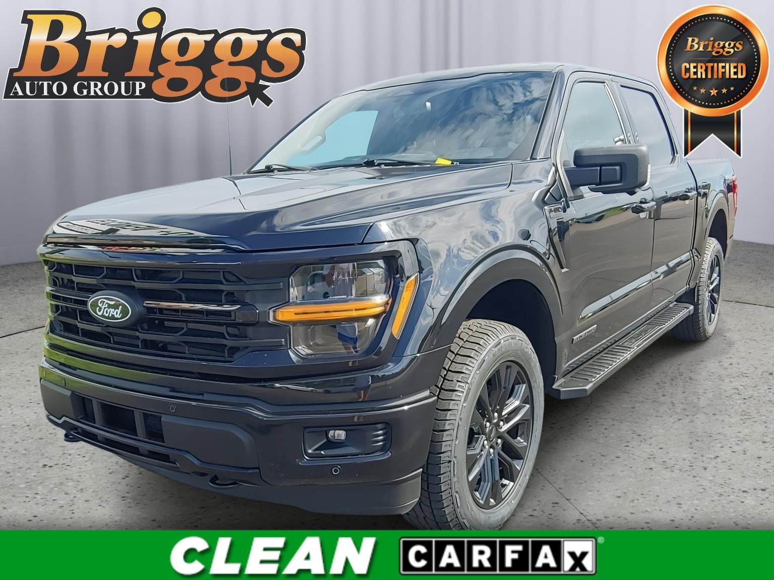 2024 Ford F-150 XLT in Agate Black Metallic — front three-quarter view