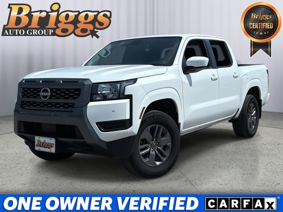 2025 Nissan Frontier SV in Glacier White — front three-quarter view